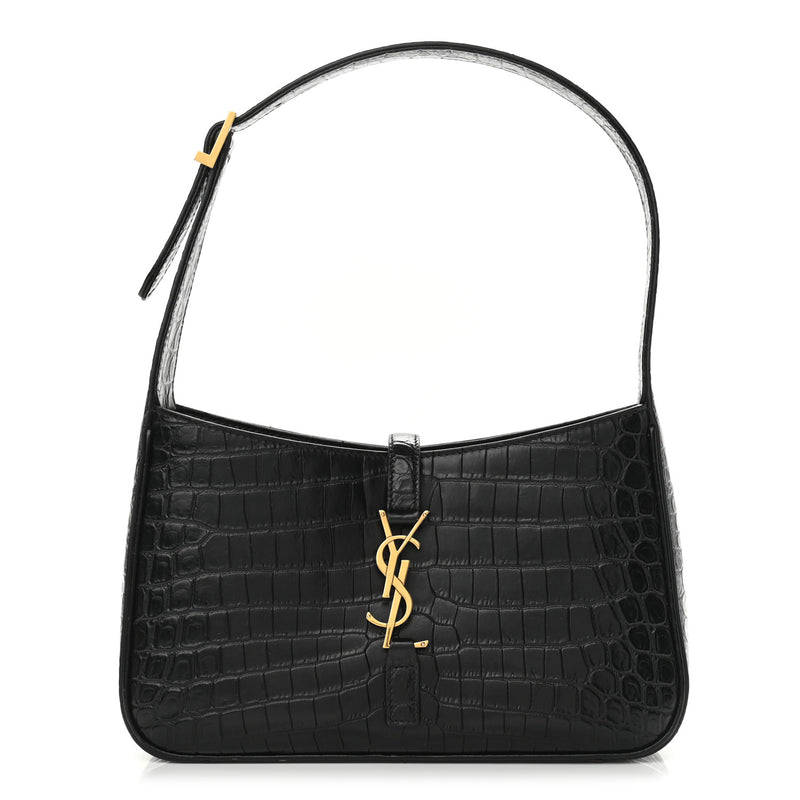 Calfskin Crocodile Embossed Le 5 à 7 Hobo Black Bag