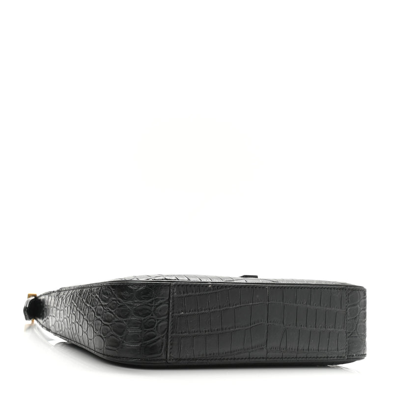 Calfskin Crocodile Embossed Le 5 à 7 Hobo Black Bag