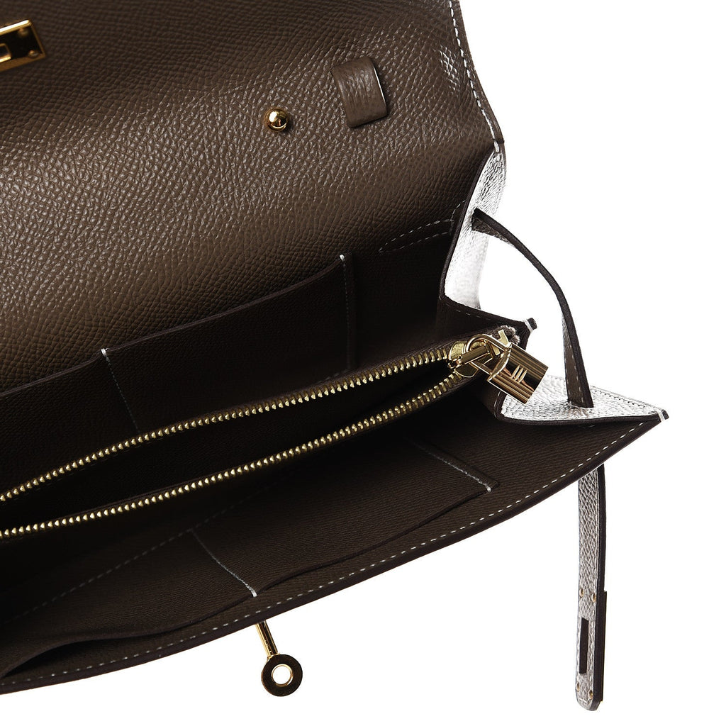 Hermès Epsom Kelly Pochette Wallet To Go Etoupe - Image 6