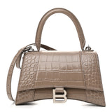 Small Hourglass Crocodile Top Handle Taupe Bag